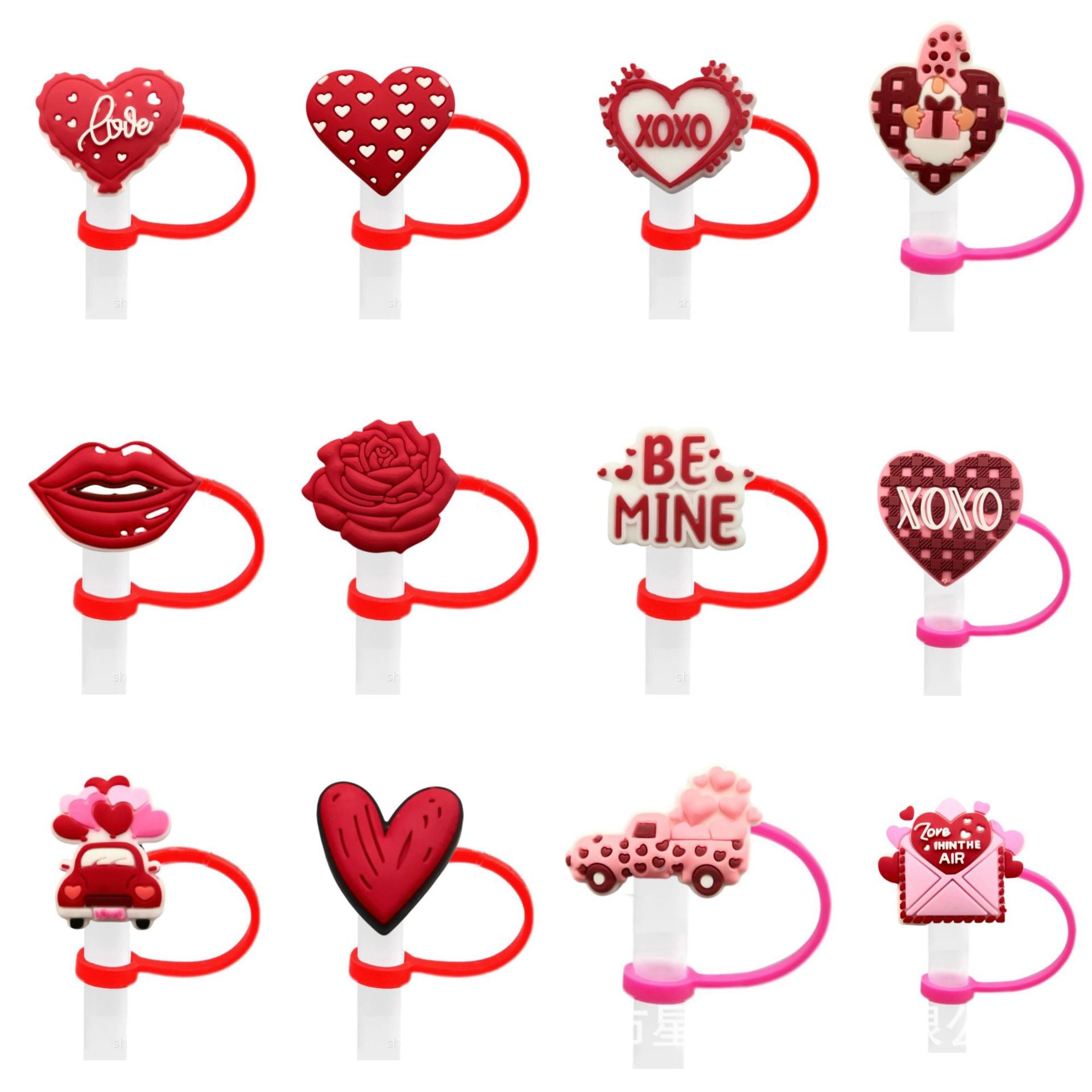 Wholesale Valentine's Day Series Love Straw Cap Creative Cartoon Silicone Dust Plug Water Cup Straw Cover Decorative in stock